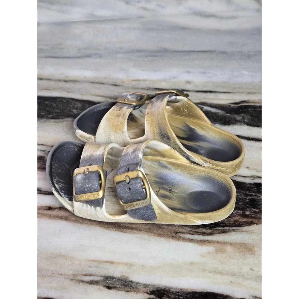 Birkenstock‎ Arizona EVA Sandals Tan Grey Marbled Two Strap Slides Size 2